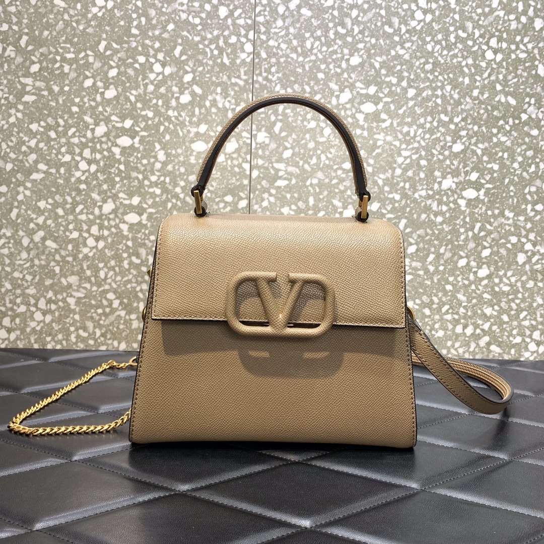 Valentino Garavani Vsling Small Handbag in Apricot Grainy Calfskin